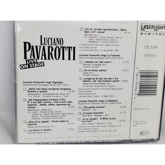 1990 Luciano Pavarotti Live On Stage Audio Laser Light Digital CD No Scratches - Picture 6 of 10